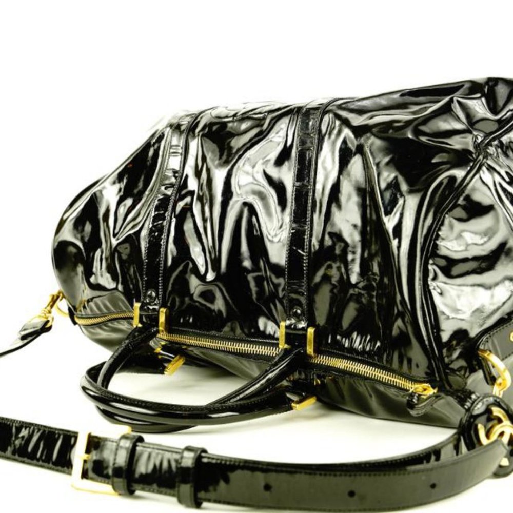 Chanel Large Black Patent CC Logo Duffle Bag with Strap 1C103a - Picture 7 of 12